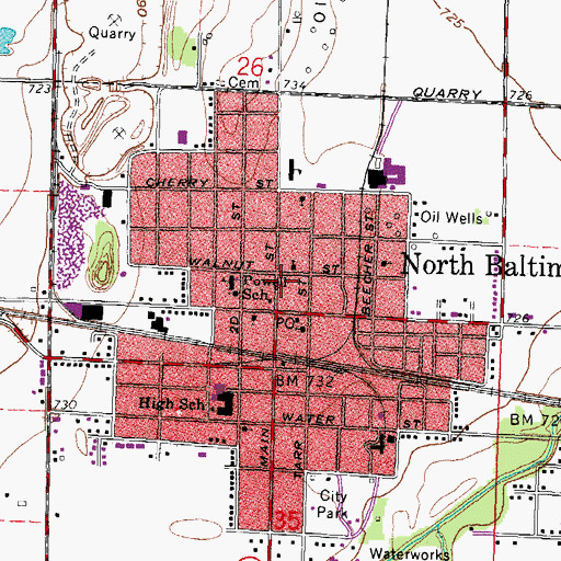 Topographic Map of North Baltimore Public Library, OH