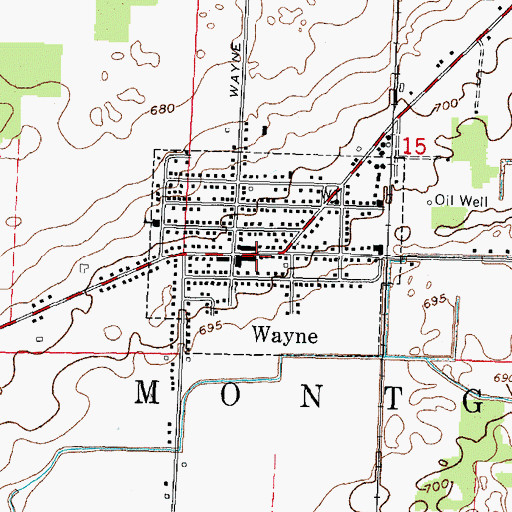 Topographic Map of Wayne Public Library, OH