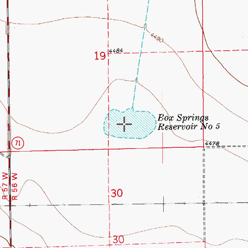 Topographic Map of Box Springs Reservoir Number 5, CO