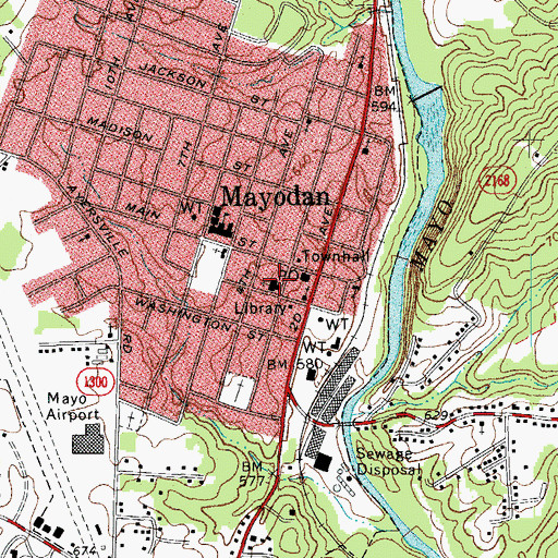 Topographic Map of First Baptist Church of Mayodan, NC