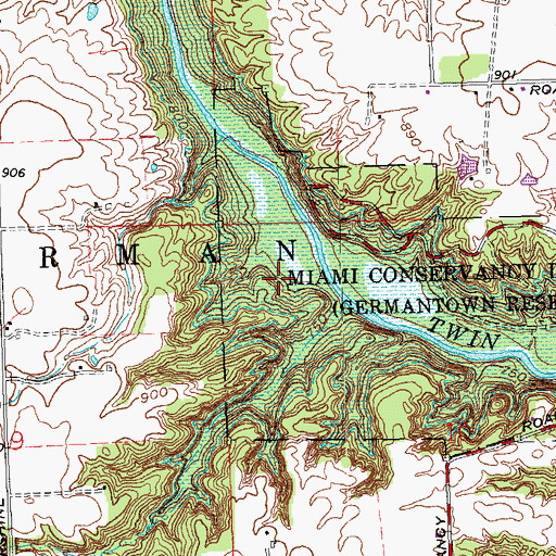 Topographic Map of Germantown MetroPark, OH