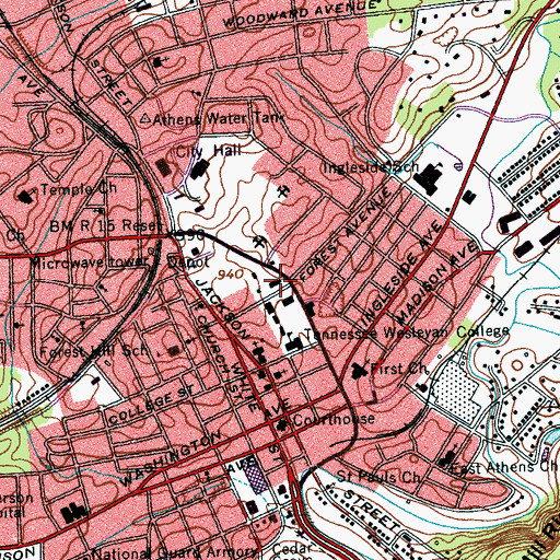 Topographic Map of Centennial Hall, TN