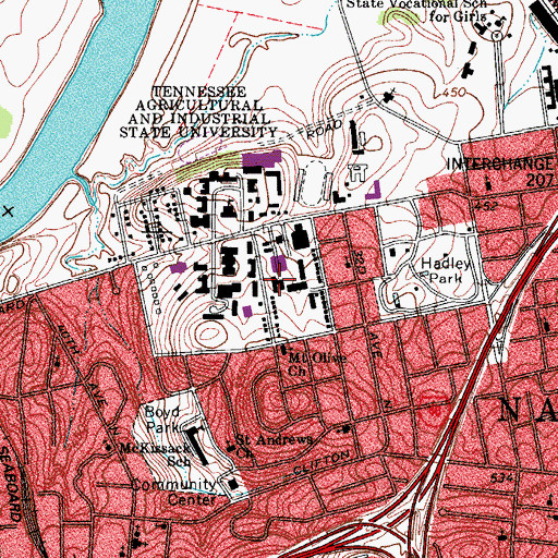 Topographic Map of Frank G Clement Hall, TN