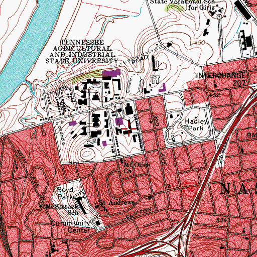 Topographic Map of Lena B Watson Residence Center, TN