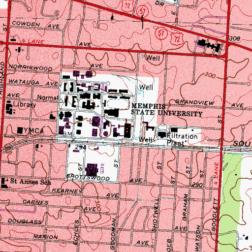 Topographic Map of Campus School, TN