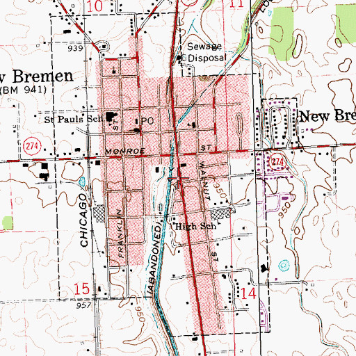 Topographic Map of New Bremen Public Library, OH