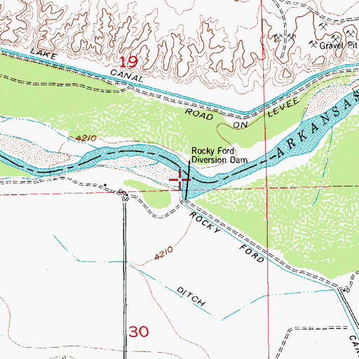 Topographic Map of Rocky Ford Diversion Dam, CO