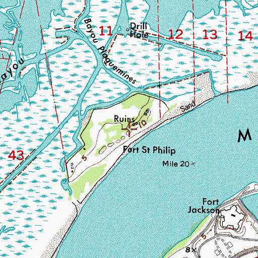 Topographic Map of Battery Brooke (historical), LA