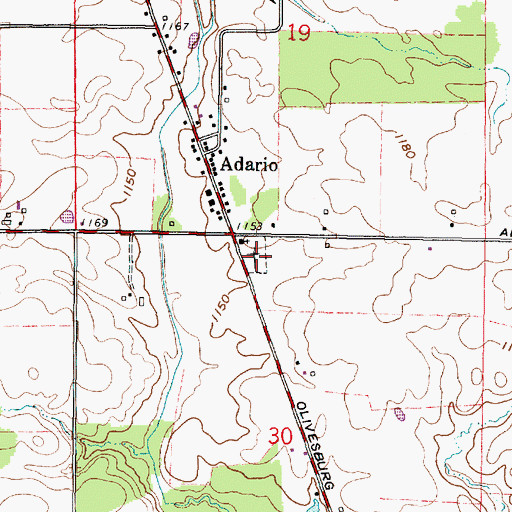 Topographic Map of Adario Cemetery, OH