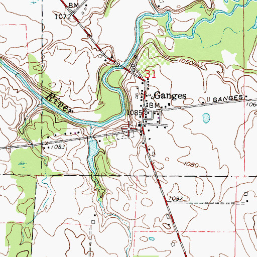 Topographic Map of Ganges Cemetery, OH