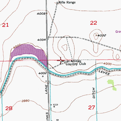 Topographic Map of Las Animas Country Club, CO