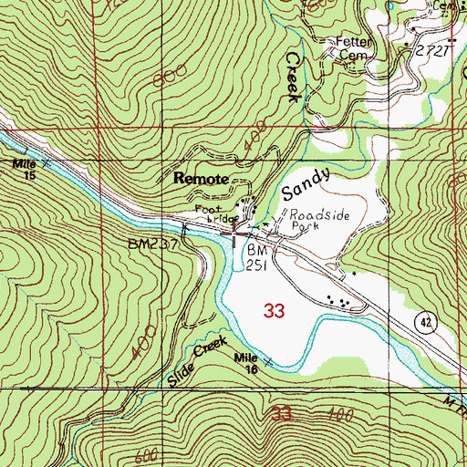 Topographic Map of Remote Bridge, OR