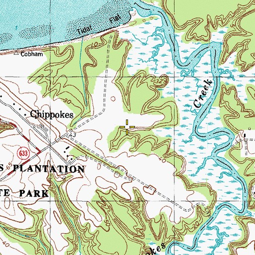 Topographic Map of Lower Chippokes Creek Trail, VA