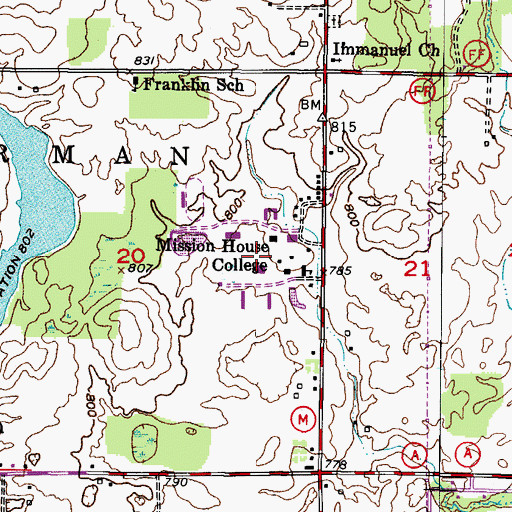 Topographic Map of Laun Center, WI