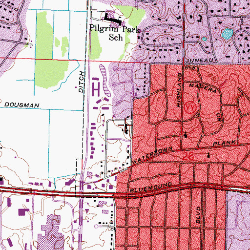 Topographic Map of Elm Grove Lutheran Church, WI