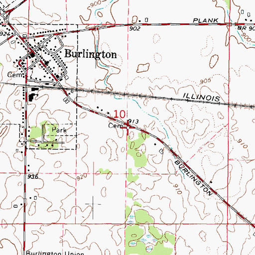 Topographic Map of Burlington Cemetery, IL