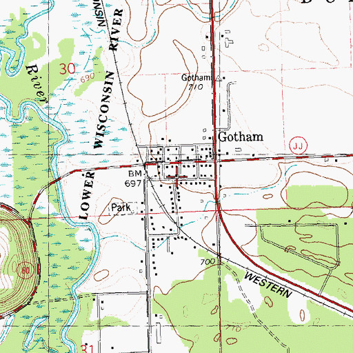 Topographic Map of Gotham United Methodist Church, WI