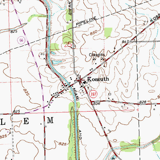 Topographic Map of Kossuth Post Office (historical), OH