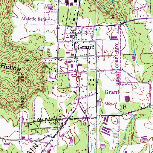 Topographic Map of Grant Post Office, AL