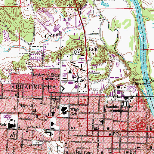 Topographic Map of Womack Hall, AR