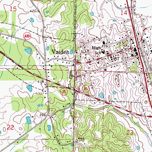 Topographic Map of Vaiden Cemetery, MS