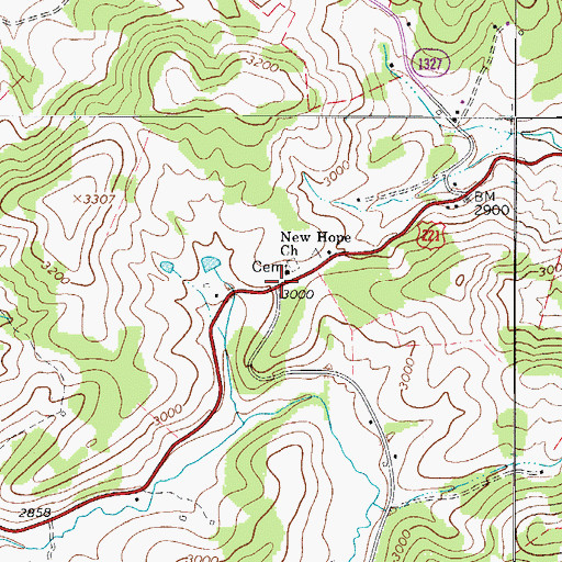 Topographic Map of New Hope, NC
