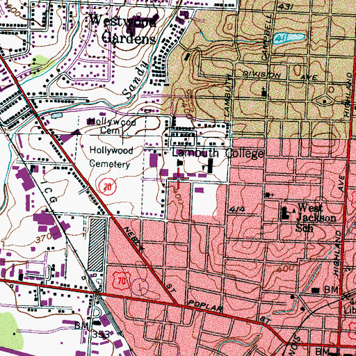 Topographic Map of Wilder Student Union, TN