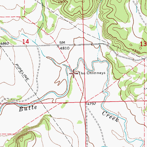 Topographic Map of The Chimneys, CO