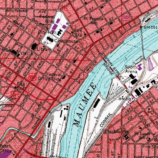 Topographic Map of Toledo Edison Steam Plant, OH