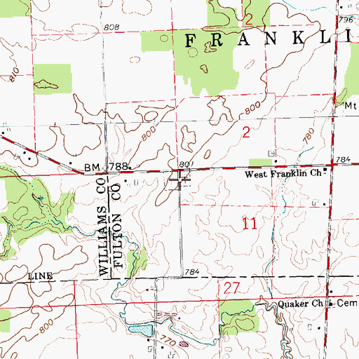 Topographic Map of West Franklin Cemetery, OH