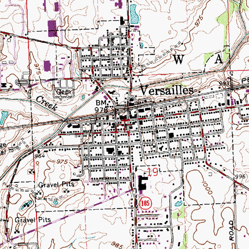 Topographic Map of Versailles Village Hall, OH
