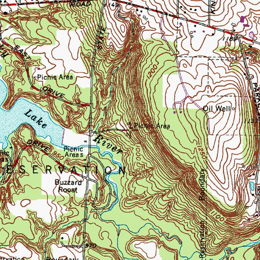 Topographic Map of Whipps Ledges Picnic Area, OH