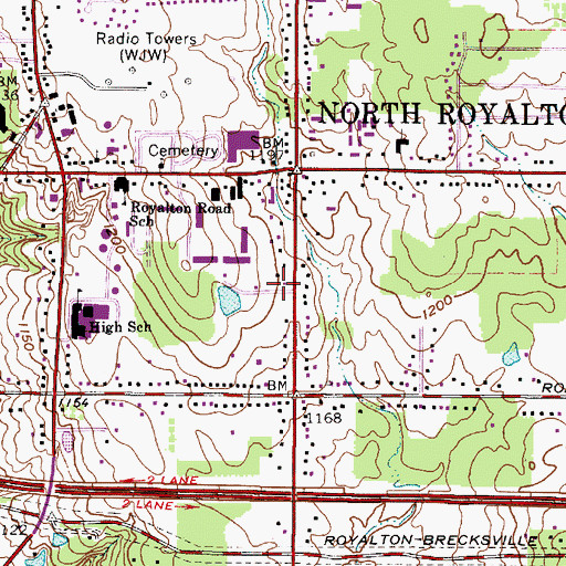 Topographic Map of North Royalton Branch Cuyahoga County Public Library, OH