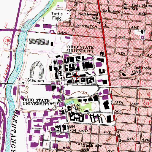 Topographic Map of Brown Hall, OH