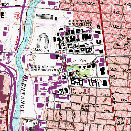 Topographic Map of Lazenby Hall, OH