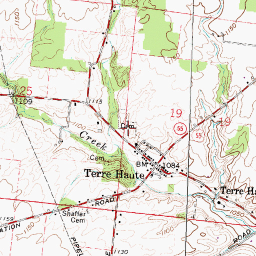 Topographic Map of Terre Haute Cemetery, OH