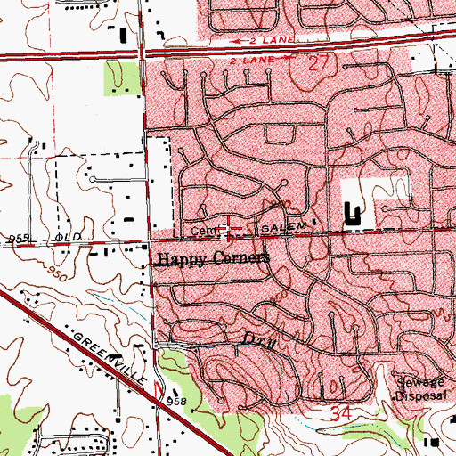 Topographic Map of Happy Corner Cemetery, OH