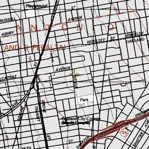 Topographic Map of Shattuck Avenue United Methodist Church, CA