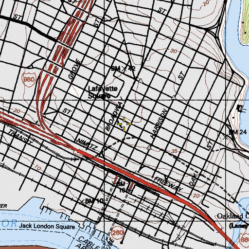 Topographic Map of Oakland Revival Tabernacle, CA