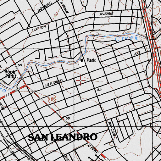 Topographic Map of Bancroft Avenue Baptist Church, CA