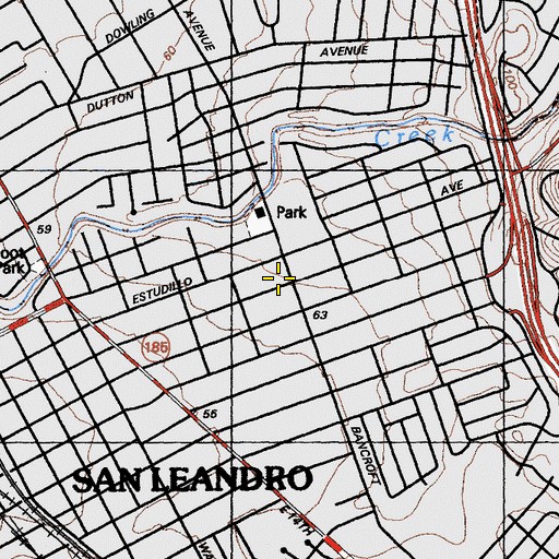 Topographic Map of Bancroft Avenue Baptist Church, CA
