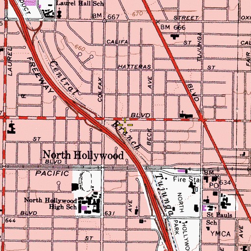 Topographic Map of Los Angeles Police Department - North Hollywood Community Police Station, CA