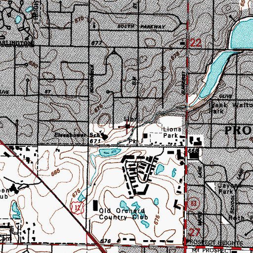 Topographic Map of Prospect Heights Public Library, IL