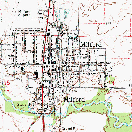 Topographic Map of Milford District Library, IL