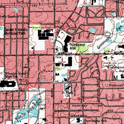 Topographic Map of Geneva Plaza Shopping Center, IL