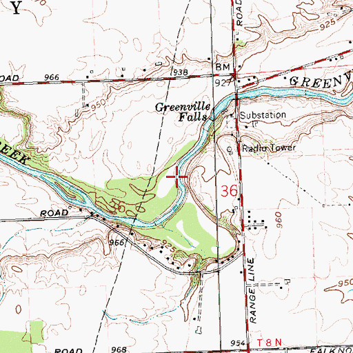 Topographic Map of Greenville Falls State Nature Preserve, OH