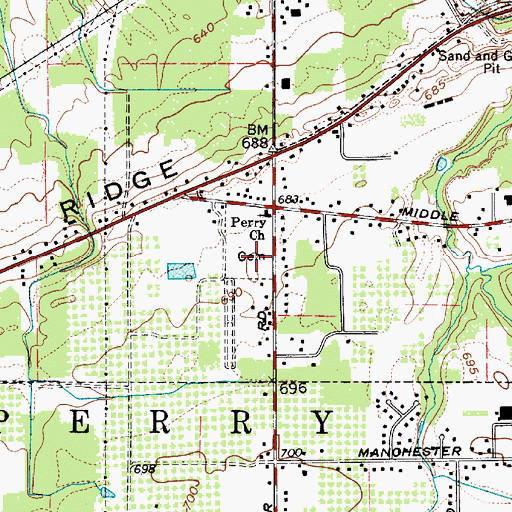Topographic Map of Perry Cemetery, OH