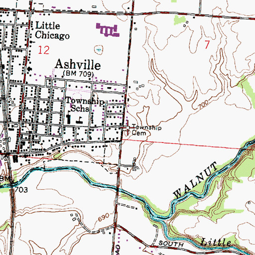 Topographic Map of Ashville Cemetery, OH