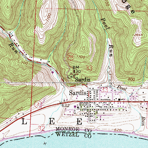 Topographic Map of Sardis Cemetery, OH