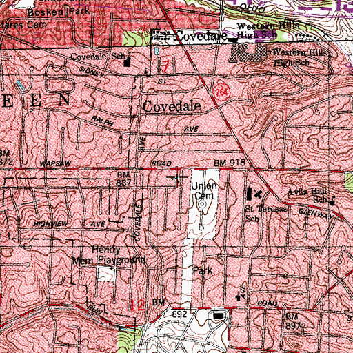 Topographic Map of John H Holmes Library, OH